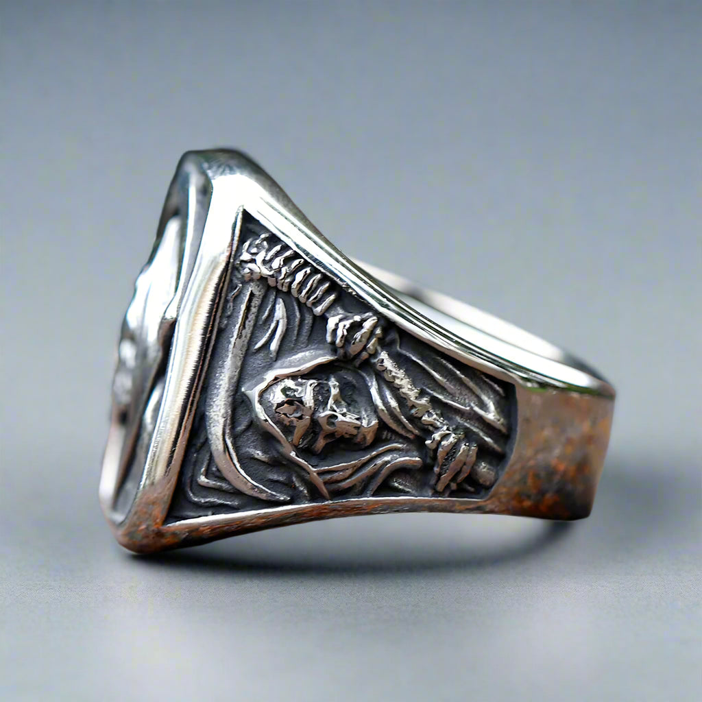 grim reaper silver skull ring