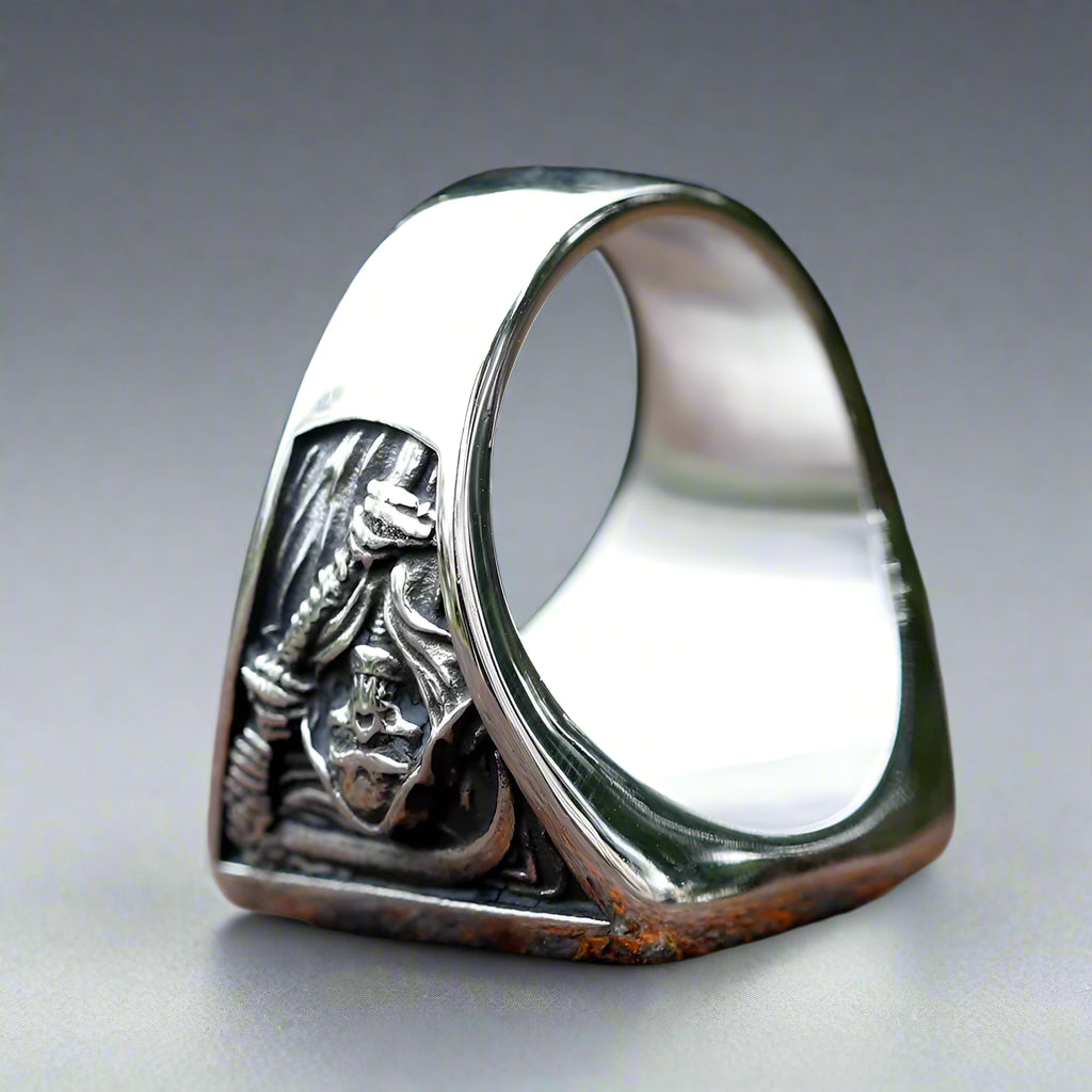 Steel Grim Reaper Skull Ring – Gothic Skull Jewelry for Tattoo & Alt Style