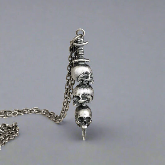 Sterling silver skull and dagger necklace