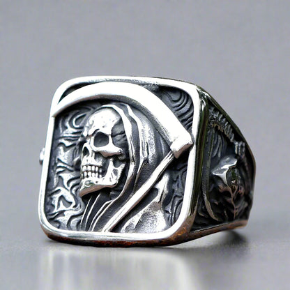 grim reaper silver skull ring