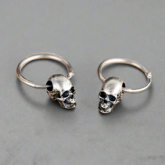 silver 925 skull hoop earings