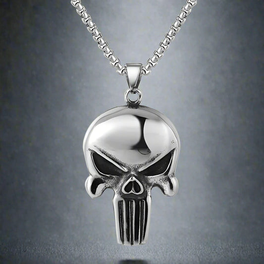 Titanium steel punk punisher skull necklace