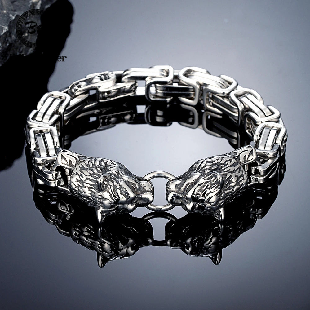 skull cougar chunky silver mens bracelet