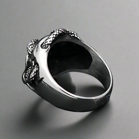 Steel snake skull ring